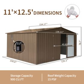 Storage Shed 11 X 12.5 With Galvanized Steel Frame & Windows, Outdoor Garden Shed Metal Utility Tool Storage Room With Lockable Door For Patio Brown Storage Shed 11 X 12.5 With Galvanized Steel Frame & Windows, Outdoor Garden Shed Metal Utility Tool Storage Room With Lockable Door For Patio Brown