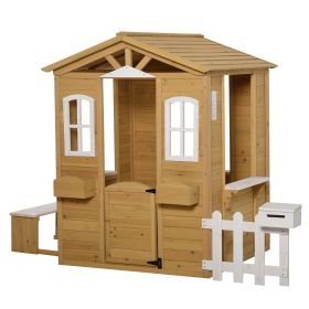 Outsunny Kids Playhouse, Outdoor Wooden Cottage, Door, Windows, Mailbox, Natural/White, Ages 3-6 Outsunny Kids Playhouse, Outdoor Wooden Cottage, Door, Windows, Mailbox, Natural/White, Ages 3-6